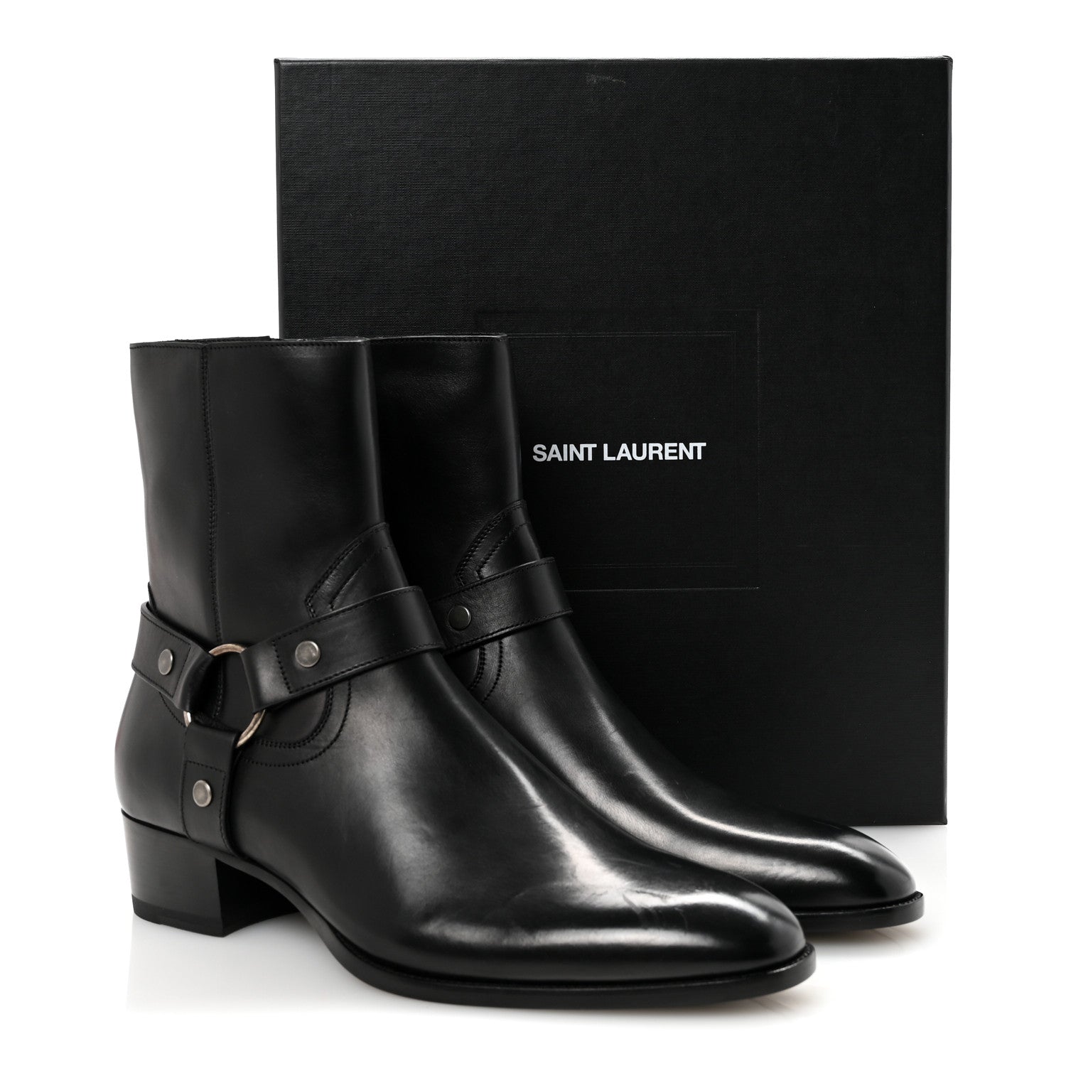 Saint Laurent Calfskin Mens Wyatt Marrakesh Harness Ankle Boots 44 Black 10 of 10