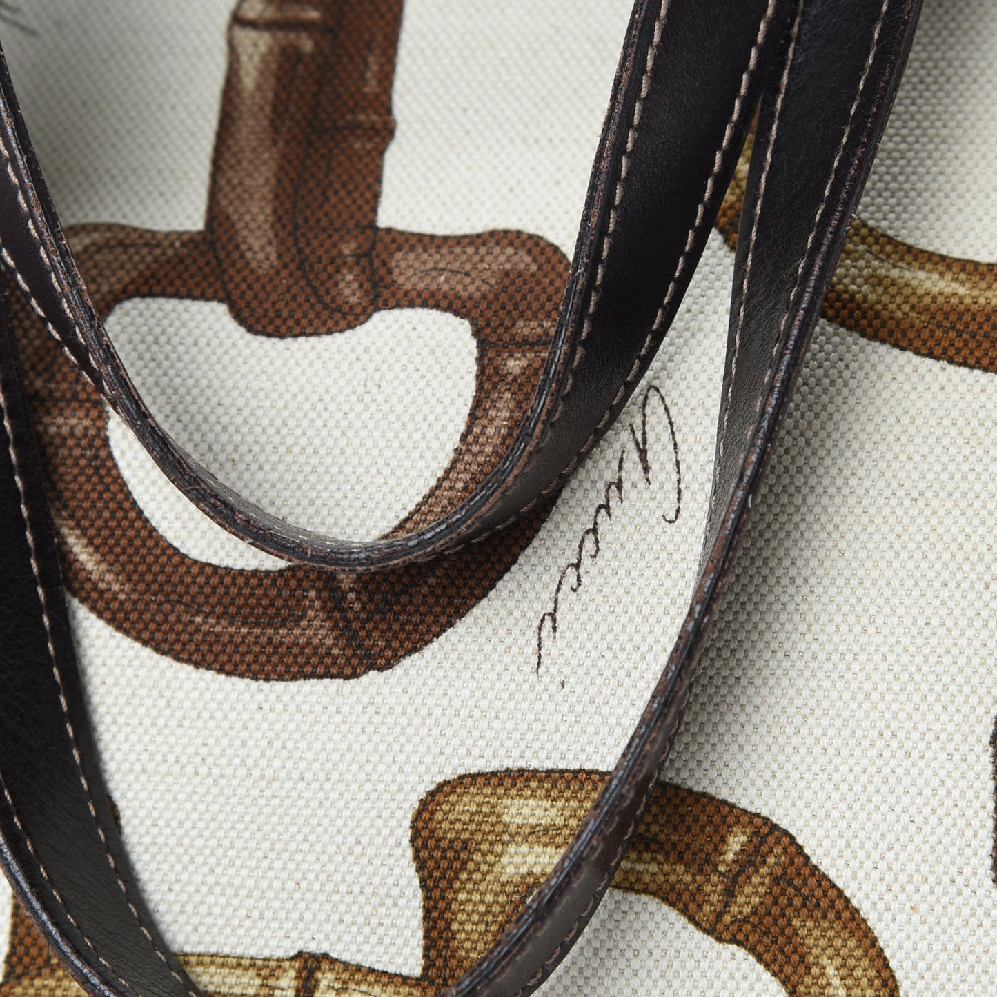 Canvas Bamboo Horsebit Print Tote White