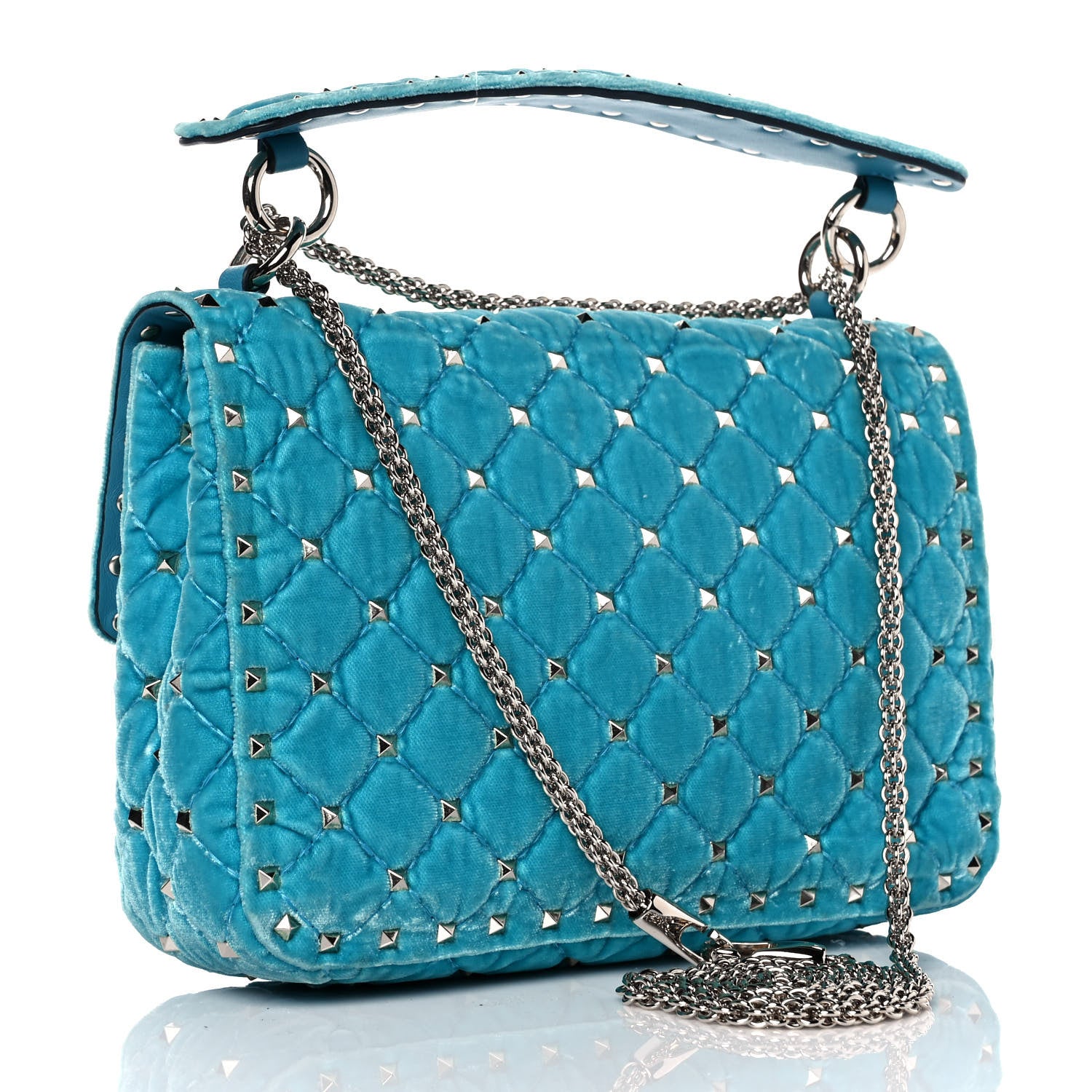 Valentino Garavani Velvet Medium Rockstud Spike Shoulder Bag Turquoise 2 of 12