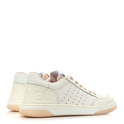 Chanel Grained Calfskin Fabric Womens Logo Sneakers 38 White Light Pink 5 of 10