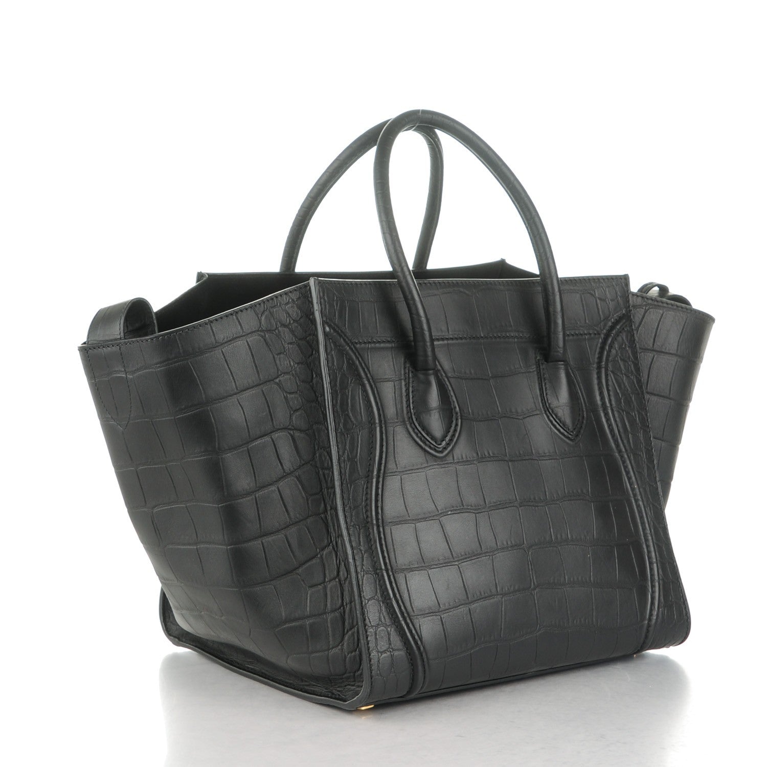 Celine Crocodile Embossed Calfskin Medium Phantom Luggage Black 3 of 8