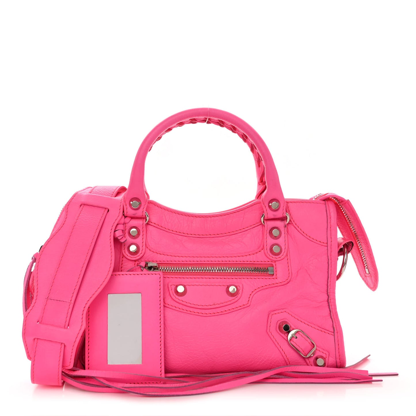 Agneau Classic Silver Hardware Mini City Rose Fluo