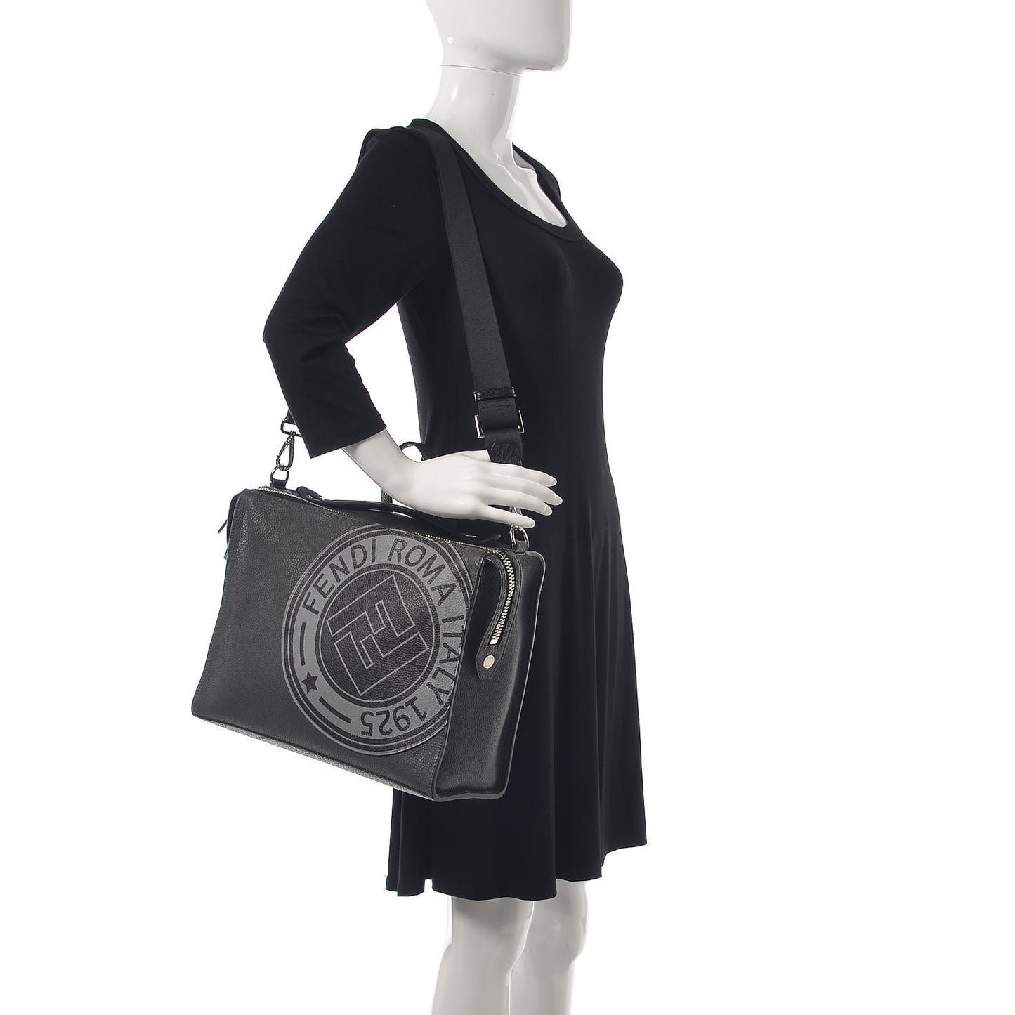 Cuoio Romano Selleria Fendi Stamp Patch Lui Urban Briefcase Black Black Grigio