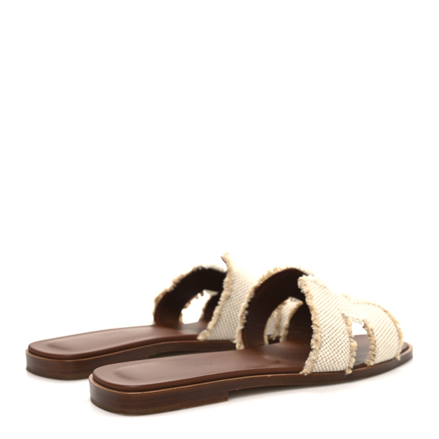 Hermes Linen Canvas Fringe Oran Sandals 37 Beige 5 of 10