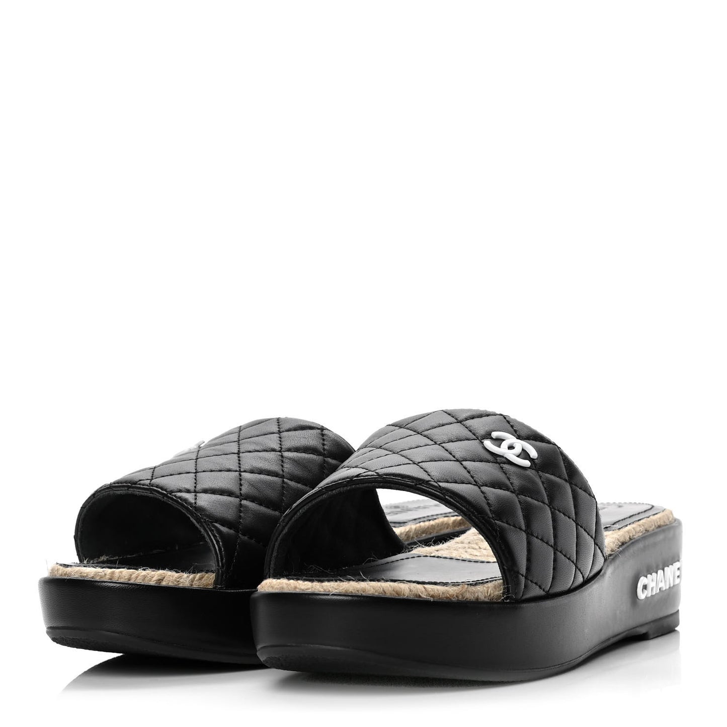 Lambskin Quilted CC Espadrille Slip On Sandals 39 Black