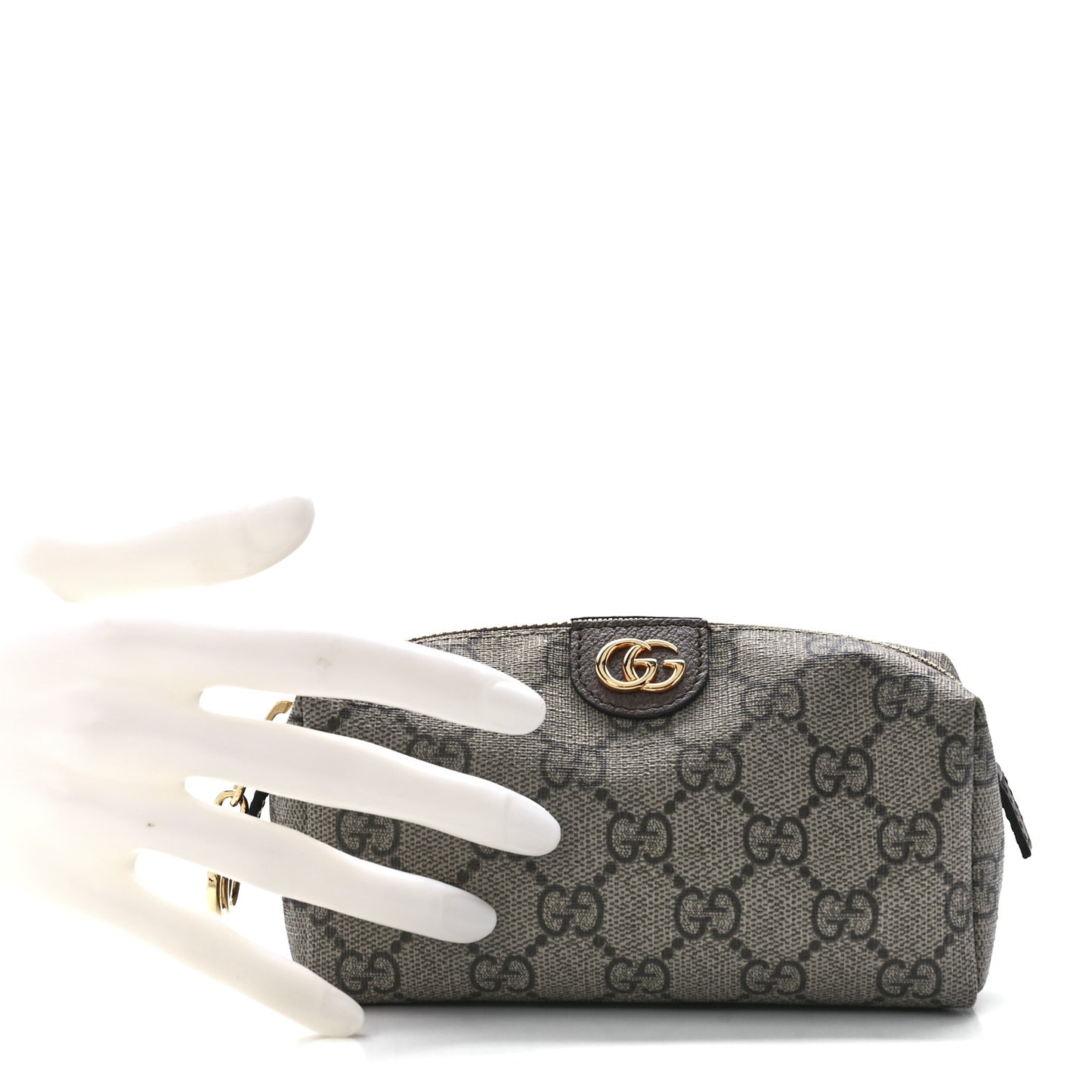 Soft GG Supreme Monogram Calfskin Small Ophidia Cosmetic Case Beige Ebony New Acero