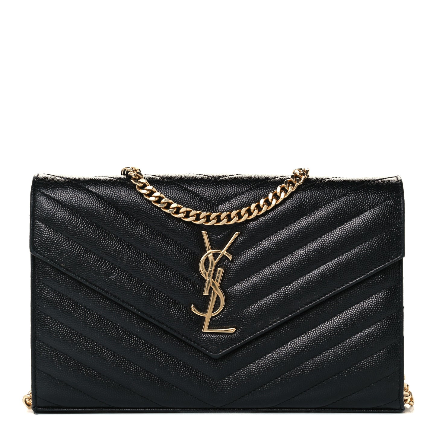 Grain De Poudre Matelasse Chevron Monogram Chain Wallet Black