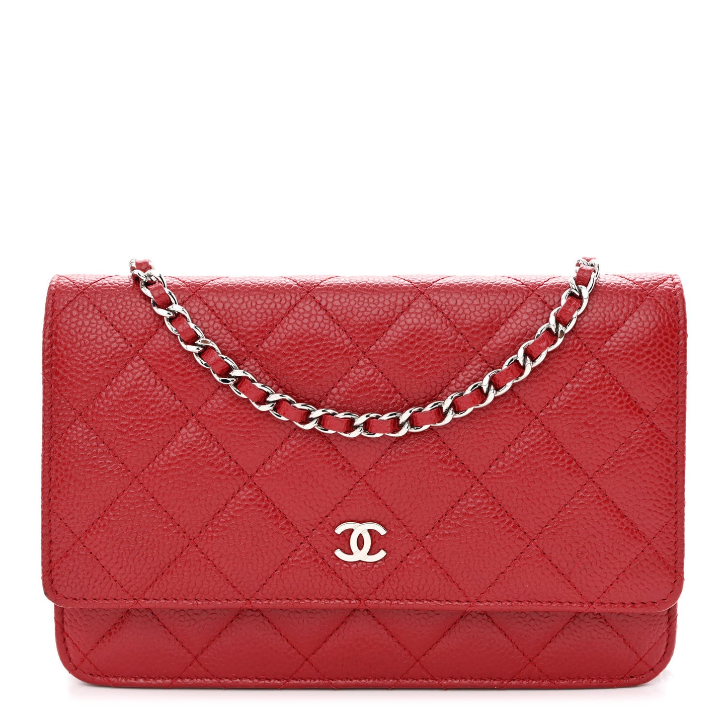 Caviar Quilted Wallet on Chain WOC Red