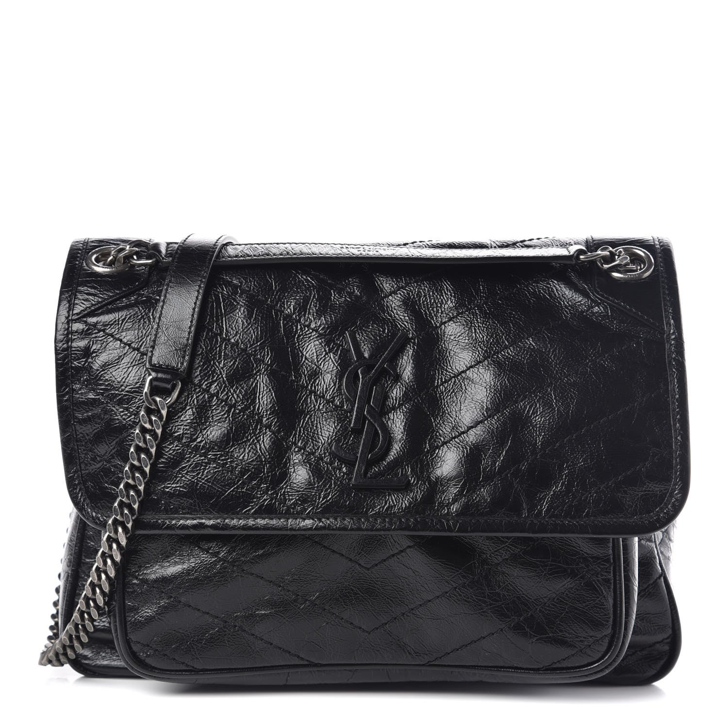 Saint Laurent Crinkled Calfskin Matelasse Monogram Medium Niki Chain Satchel Black 1 of 9