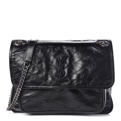 Saint Laurent Crinkled Calfskin Matelasse Monogram Medium Niki Chain Satchel Black 1 of 9