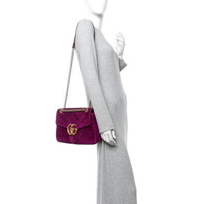 Gucci Velvet Matelasse Medium GG Marmont Shoulder Bag Fuchsia Violet Cyclamen 2 of 10