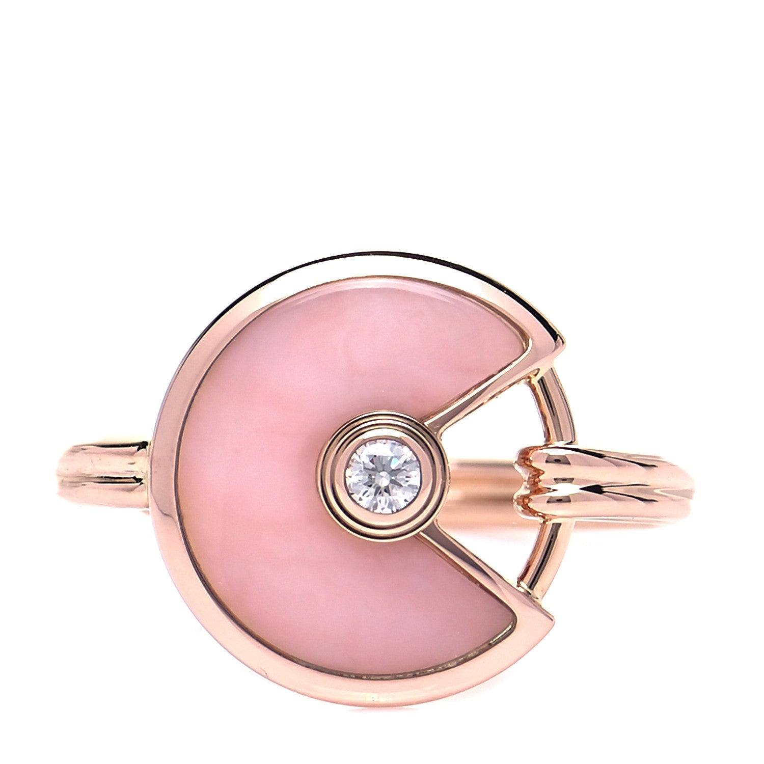 Cartier 18K Pink Gold Diamond Pink Opal Amulette de Cartier Ring 48 4.5 1 of 5