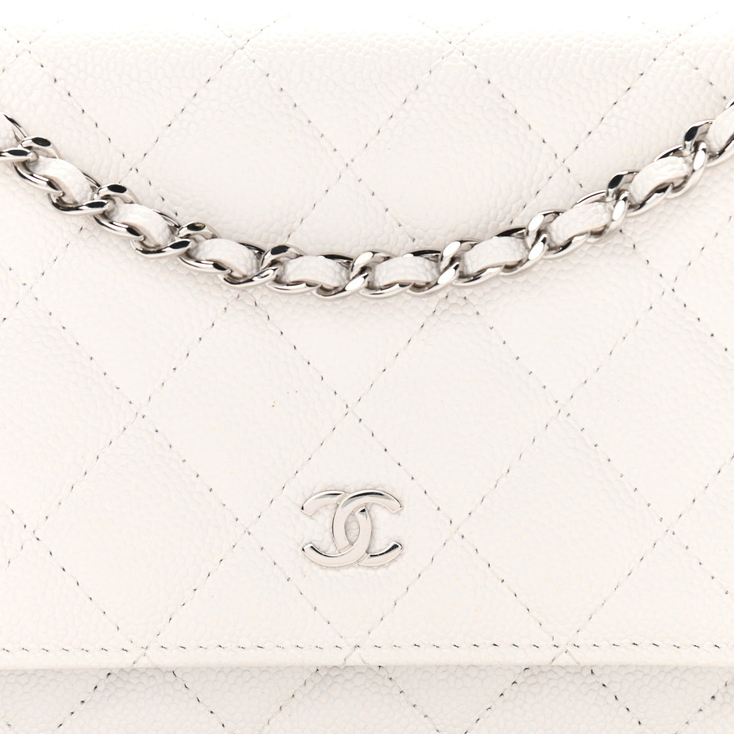 Caviar Quilted Wallet On Chain WOC White