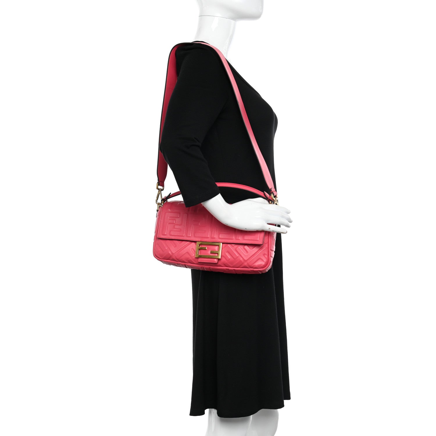 Fendi Nappa FF 1974 Embossed Baguette Lampone 2 of 10