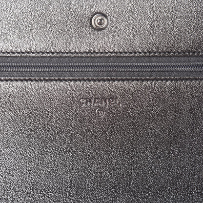 Chanel Metallic Goatskin Quilted Diamond CC Wallet On Chain WOC Pewter 9 of 12
