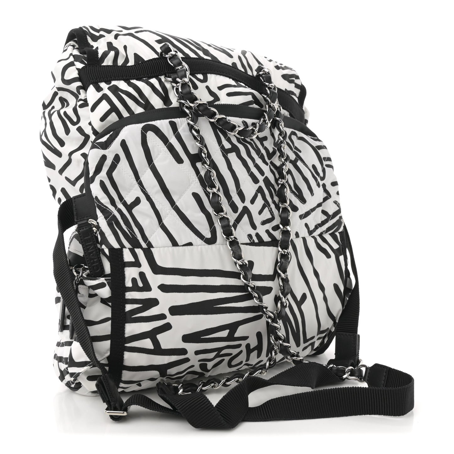 Nylon Printed Quilted Coco Neige Convertible Backpack Black White