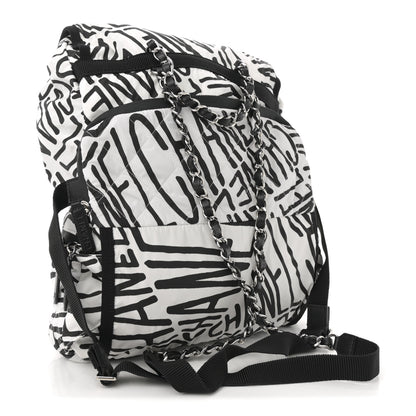 Chanel Nylon Printed Quilted Coco Neige Convertible Backpack Black White 5 of 25