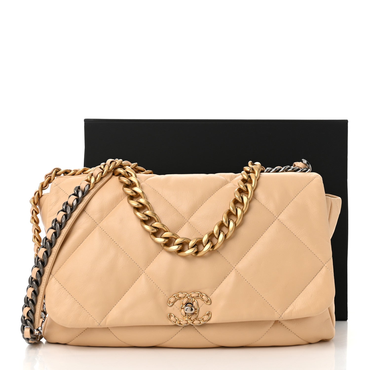 Chanel Goatskin Quilted Maxi Chanel 19 Flap Beige 14 of 14