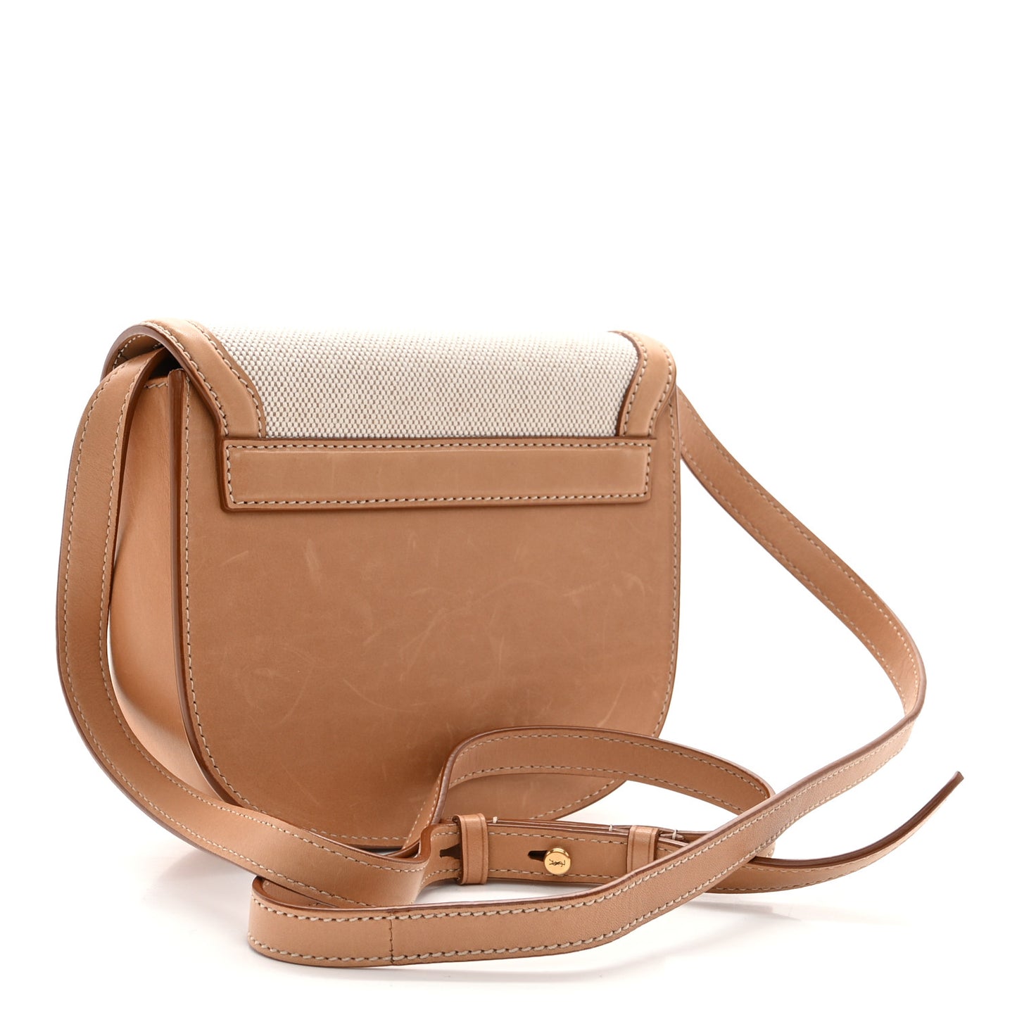 SAINT LAURENT Smooth Calfskin Cotton Canvas Small Kaia Satchel Natural Beige