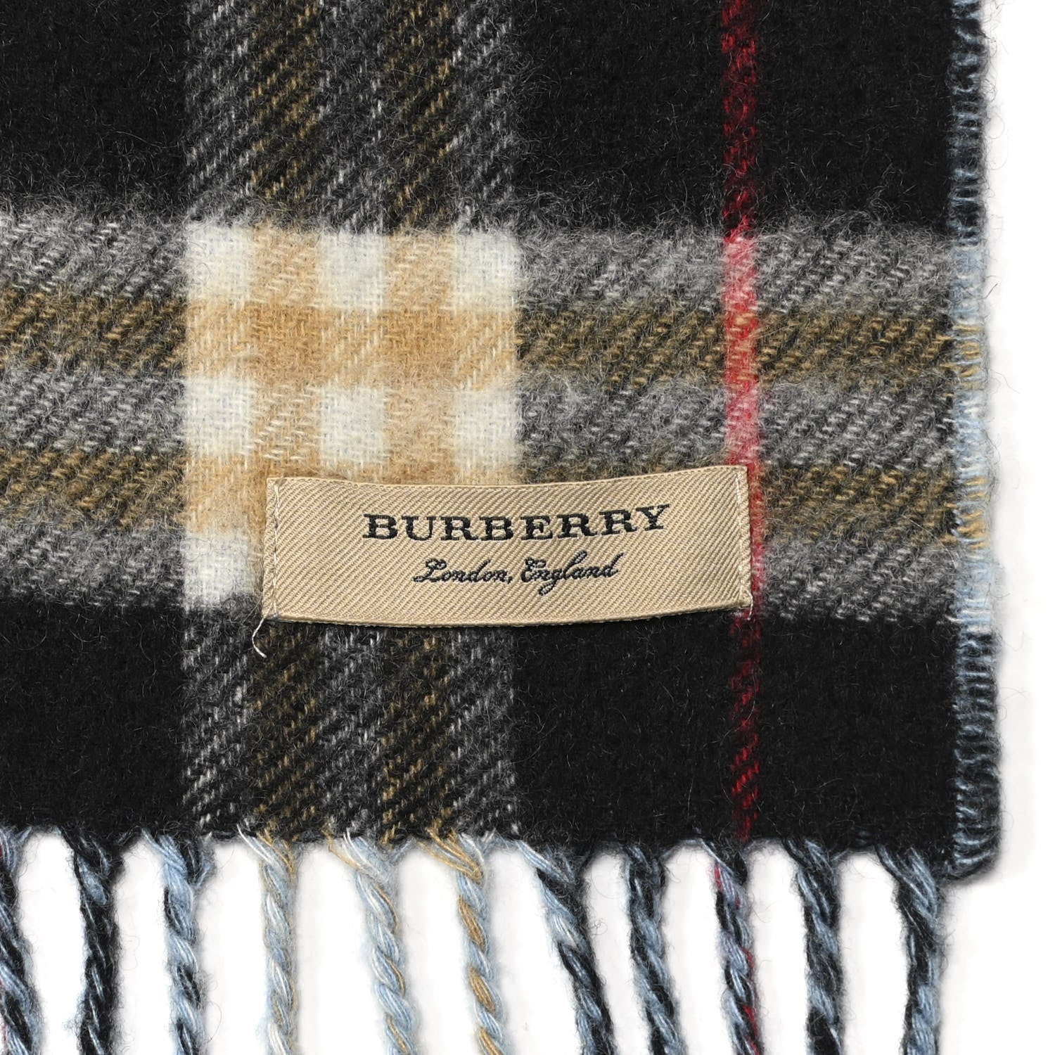 Burberry Cashmere Stripe and Check Reversible Scarf Black Blue 3 of 4