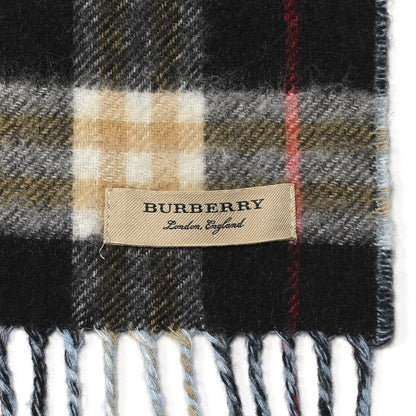 Burberry Cashmere Stripe and Check Reversible Scarf Black Blue 3 of 4
