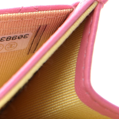 Chanel Lambskin Quilted Flap Card Holder Wallet Pink Yellow 8 of 9