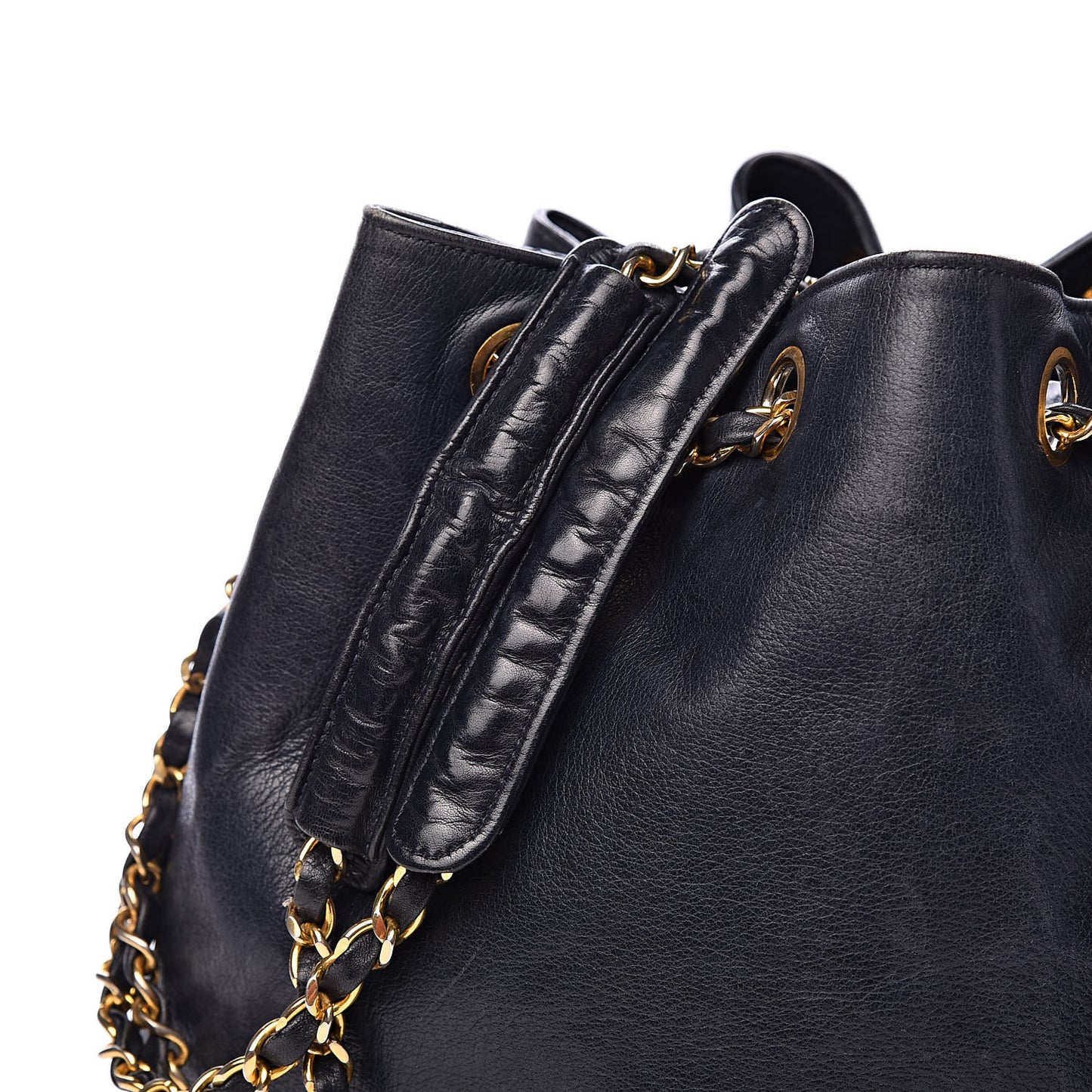 Lambskin CC Drawstring Bag Navy Blue