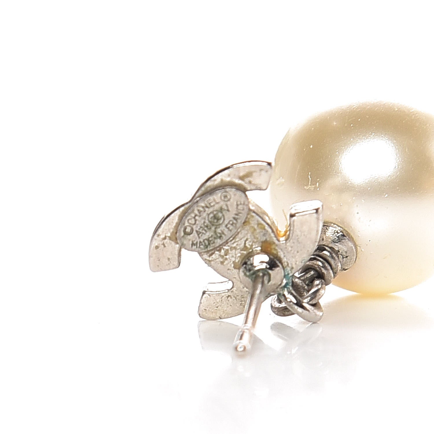 Chanel Crystal Pearl CC Drop Earrings Silver Pearly White 3 of 6