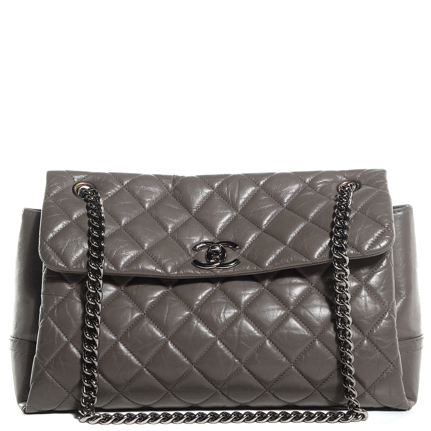 Aged Calfskin Medium Lady Pearly Flap Grey