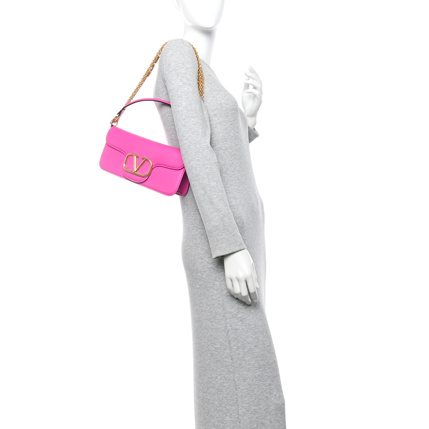 Valentino Garavani Calfskin Vlogo Loco Shoulder Bag Pink PP
