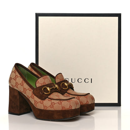 Gucci GG Monogram Suede Houdan Mid Heel Platform Loafers 35.5 Beige Ruggine Maroon 9 of 9