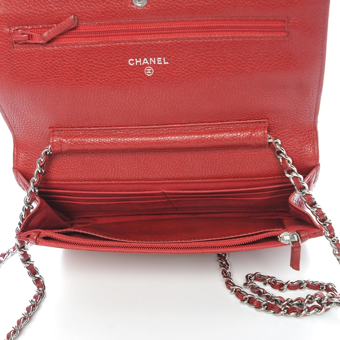 Caviar Quilted Wallet on Chain WOC Red