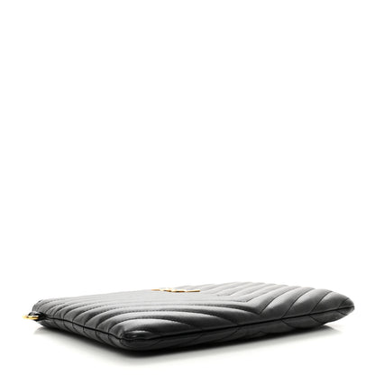 Saint Laurent Calfskin Matelasse Chevron Monogram A5 Wristlet Black 4 of 8