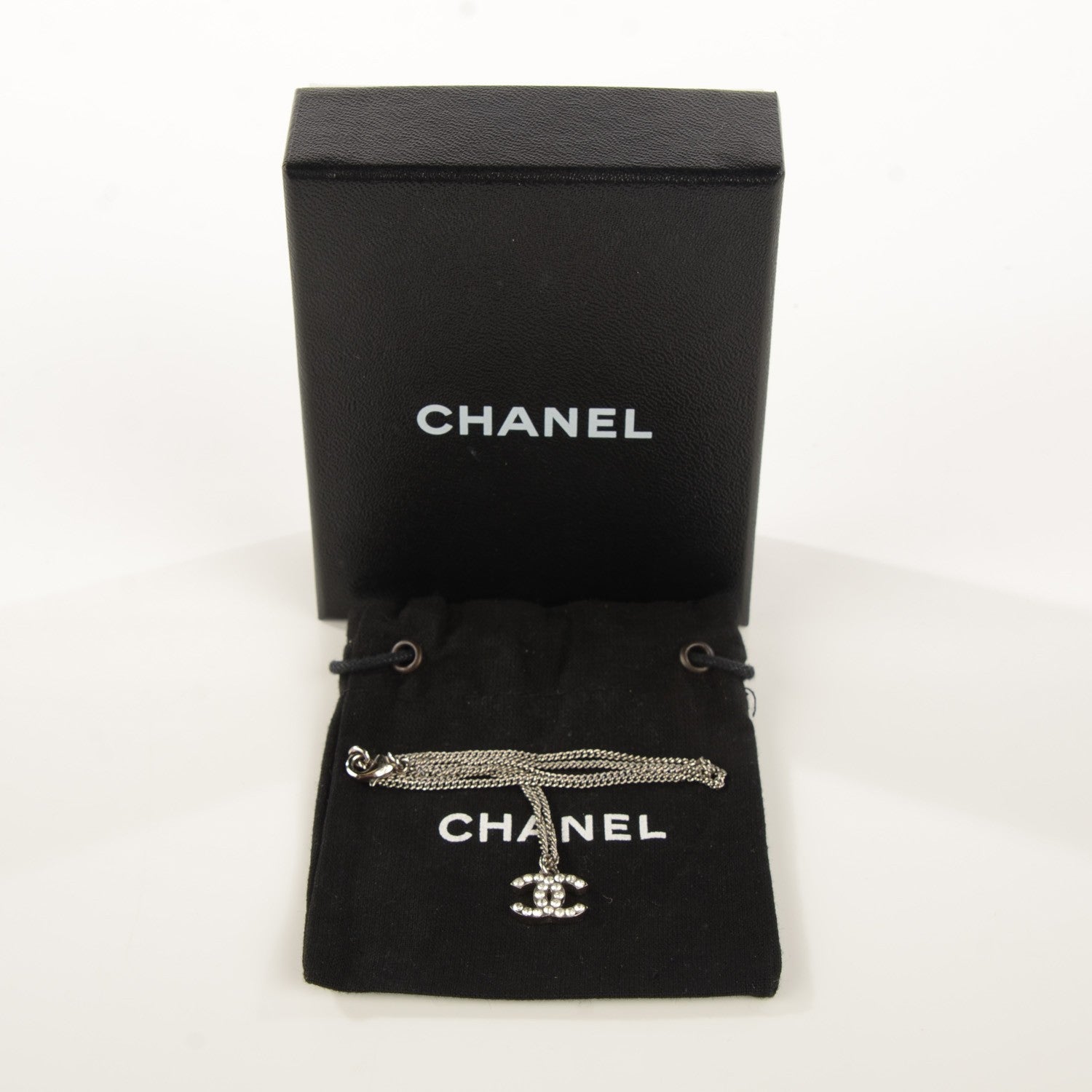 Chanel Crystal Timeless CC Necklace Silver 5 of 6
