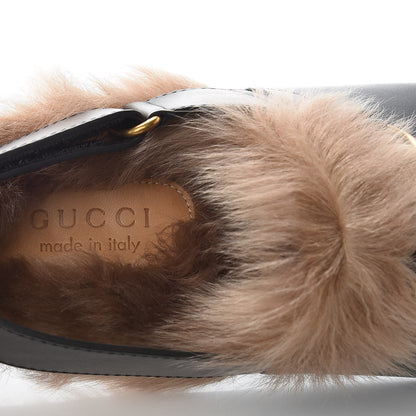 Gucci Calfskin Fur Mens Horsebit River Slingback Slippers 6 Black 7 of 9