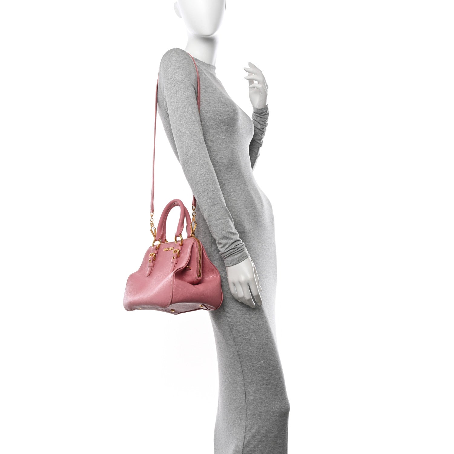 Miu Miu Goatskin Madras Bowling Bag Rosa 2 of 10