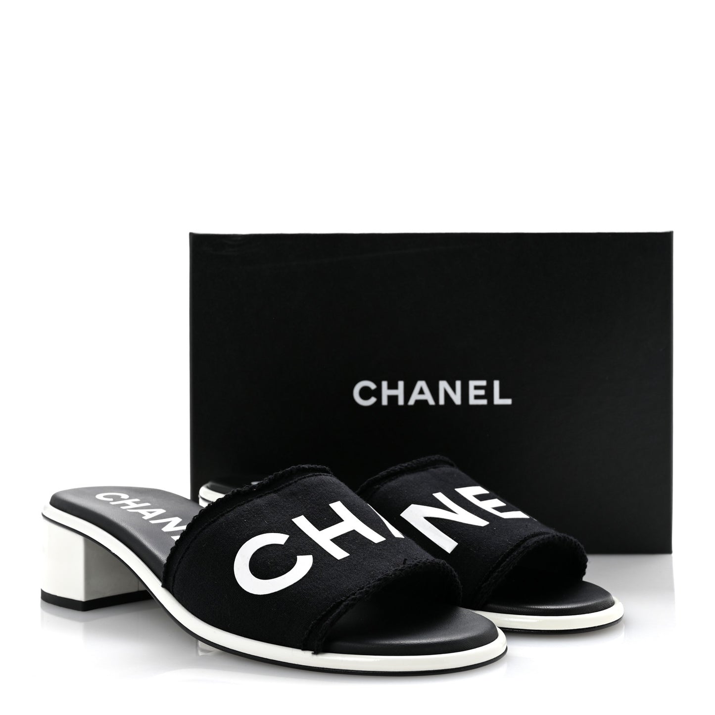 Cotton Logo Mule Sandals 41 Black White