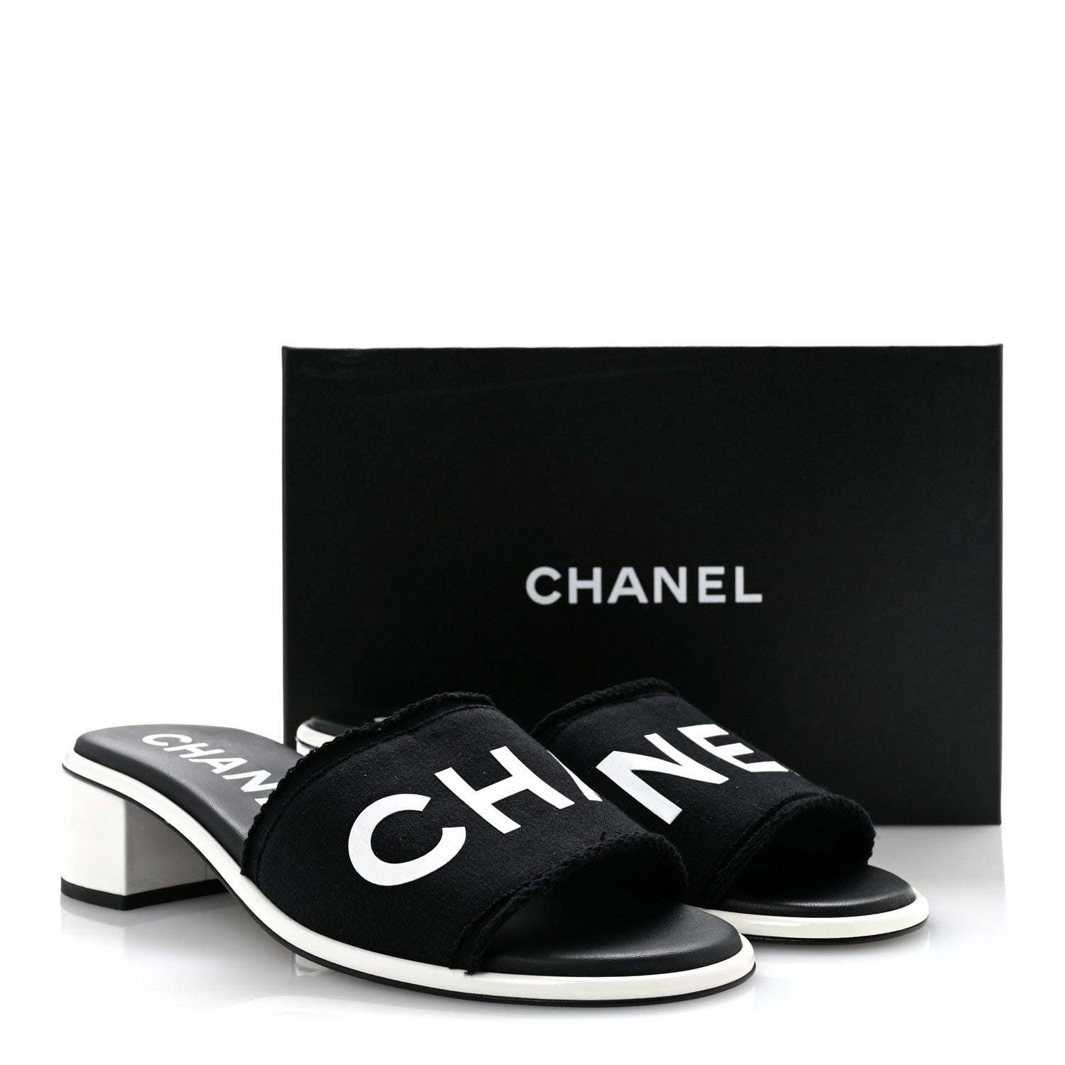 Chanel Cotton Logo Mule Sandals 41 Black White 10 of 10