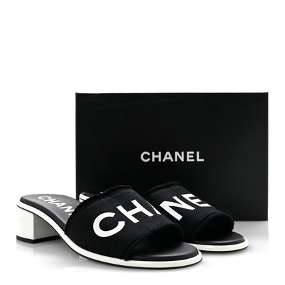 Chanel Cotton Logo Mule Sandals 41 Black White 10 of 10