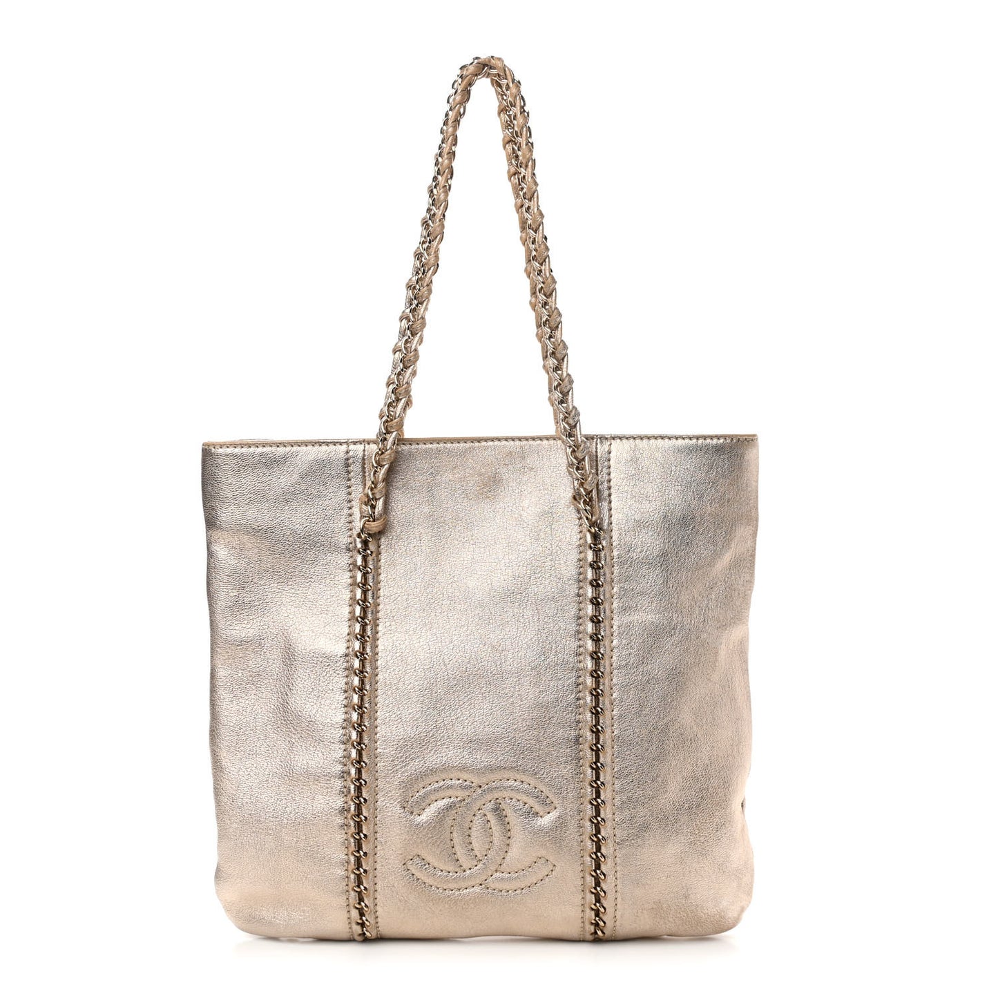Metallic Goatskin Luxe Ligne Tote Gold