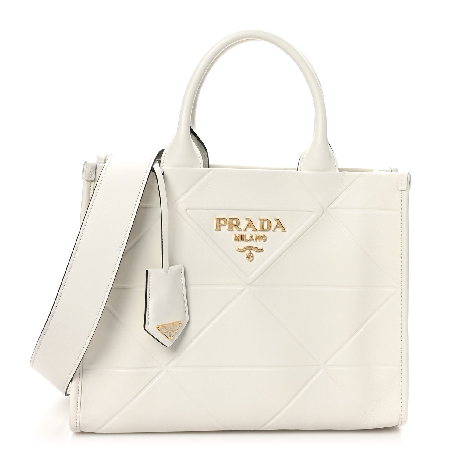 Prada Soft Calfskin Triangolo Symbole Embossed Small Tote White 1 of 10