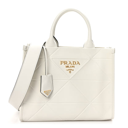 Prada Soft Calfskin Triangolo Symbole Embossed Small Tote White 1 of 10