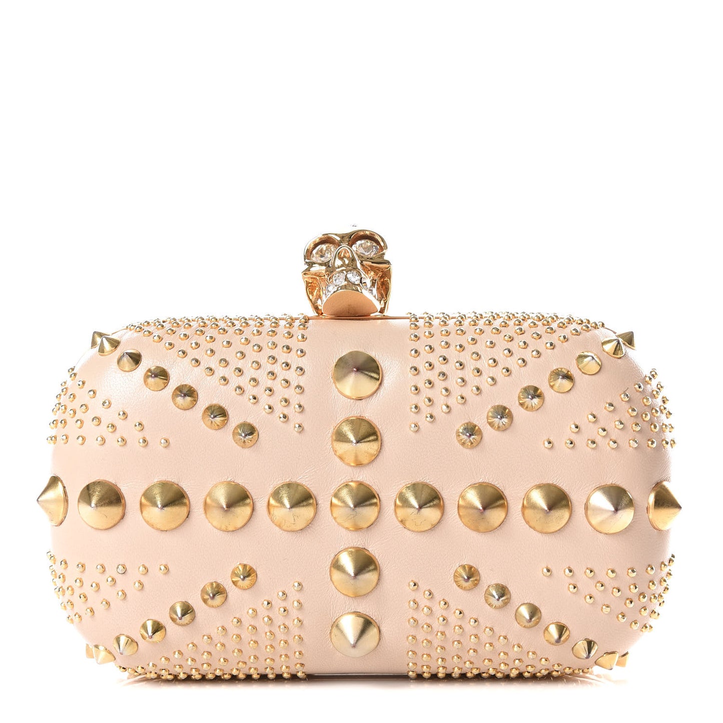 Calfskin Studded Britannia Skull Box Clutch Taupe
