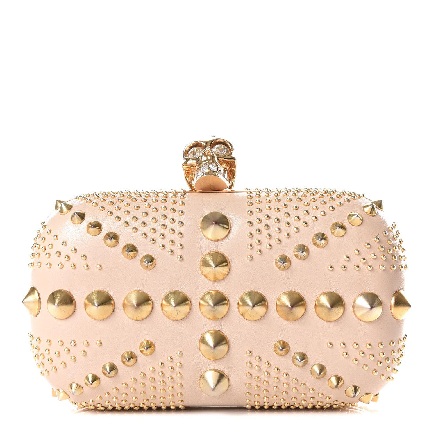 Alexander McQueen Calfskin Studded Britannia Skull Box Clutch Taupe 1 of 12