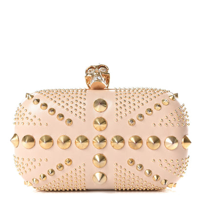 Alexander McQueen Calfskin Studded Britannia Skull Box Clutch Taupe 1 of 12
