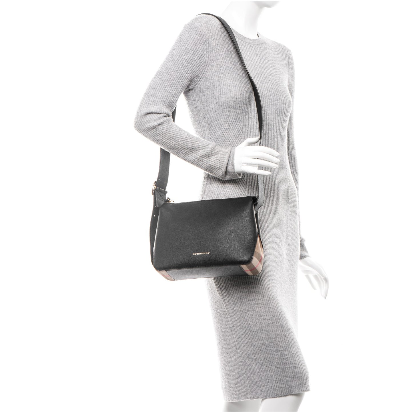 Soft Grain Calfskin House Check Small Helmsley Crossbody Black