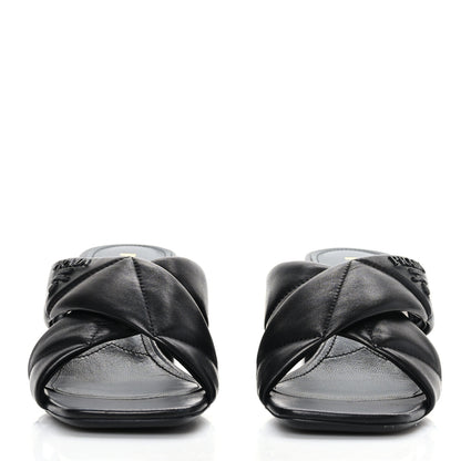 Prada Nappa Logo Quilted Crisscross 65mm Block Heel Slide Sandals 39 Black 2 of 7