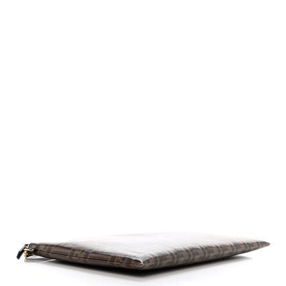 Fendi Glazed Fabric Vitello Century FF 1974 Stamp Patch Large Flat Pouch Mogano Panna Black 4 of 7