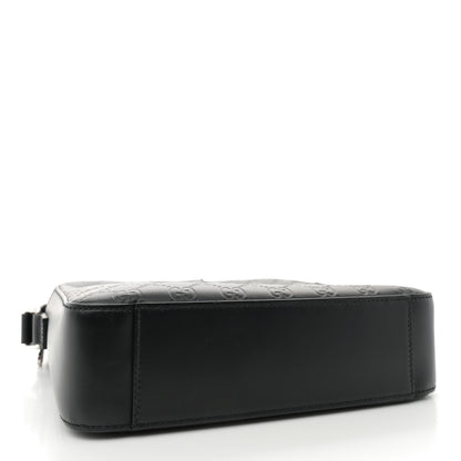Gucci Guccissima Signature Medium Flat Messenger Bag Black 4 of 10