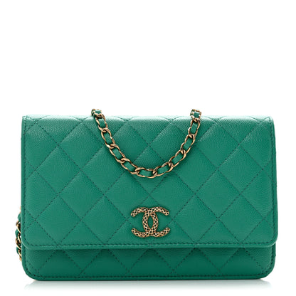 Chanel Caviar Quilted Perforated Metal CC Wallet on Chain WOC Green 1 of 14